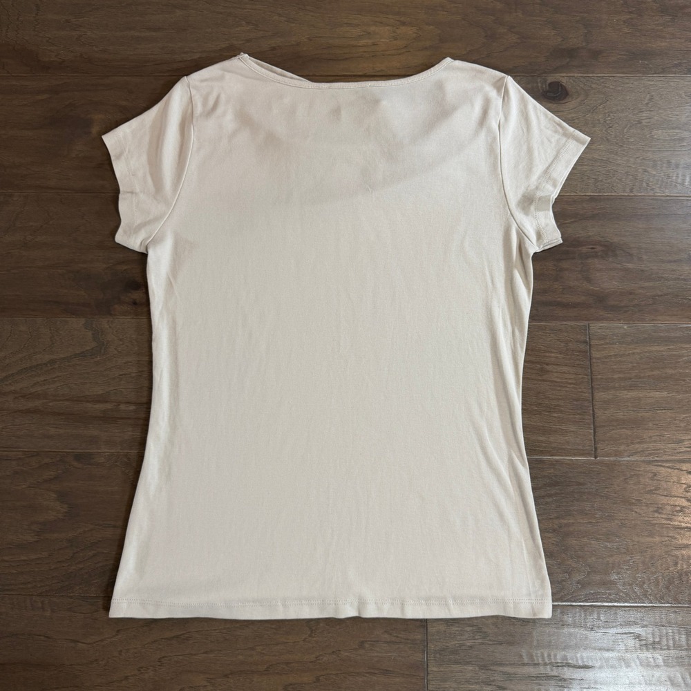 Magaschoni Beige Cowl Neck Short Sleeve Top Cotton Modal Blend Size XL - Picture 3 of 5
